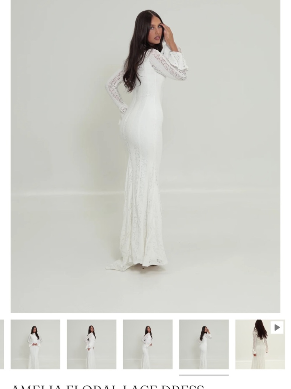 Floral Lace Long Sleeve Bridal Gown in White